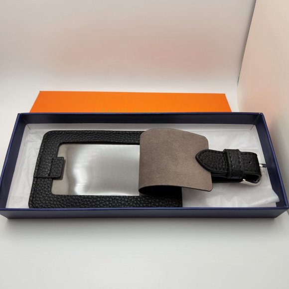 Campo Marzio Designer Pebbled Luxury Leather Luggage Tag- Black - Picture 2 of 7